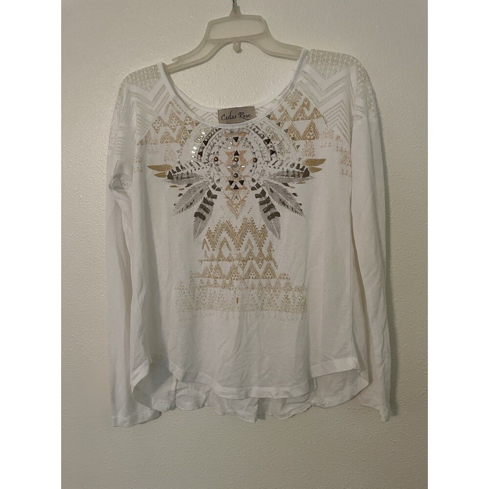 Cedar Rose Top Studded White Size Medium Tie Back